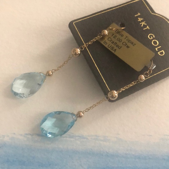 Jewelry - 14k yellow gold earrings with blue topaz